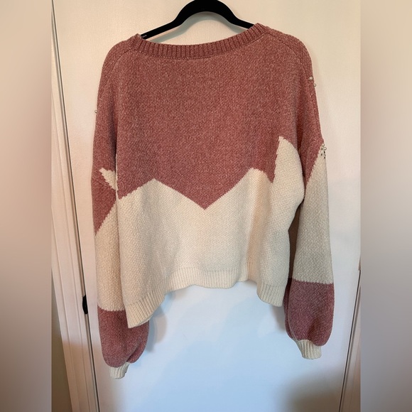 VICI beaded two tone color block mauve & cream  Embellished  sweater #1810 - Picture 7 of 8